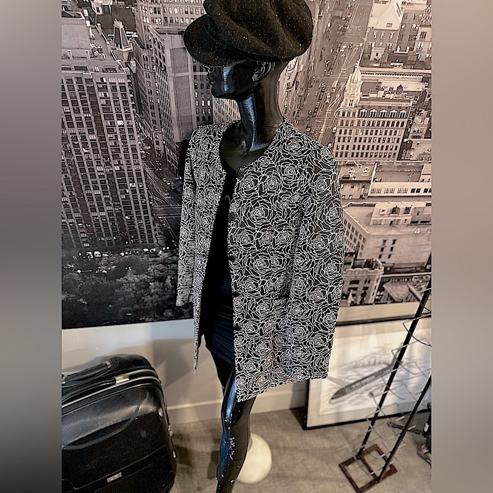Karl Lagerfeld Charcoal & Cream Rose Blazer